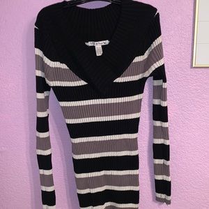 Black, grey and white stripped long sleeve